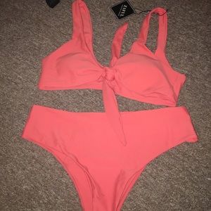 Size L Zaful Sunrise Orange Tie Strap Bikini